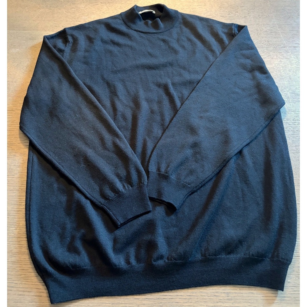 Lazo Italy Mens Pure Virgin Wool Mock Neck Sweater Black Size XL XXL
